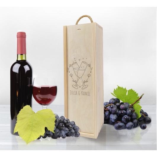 Skrzynka na wino zasuwana - walentynkowy grawer