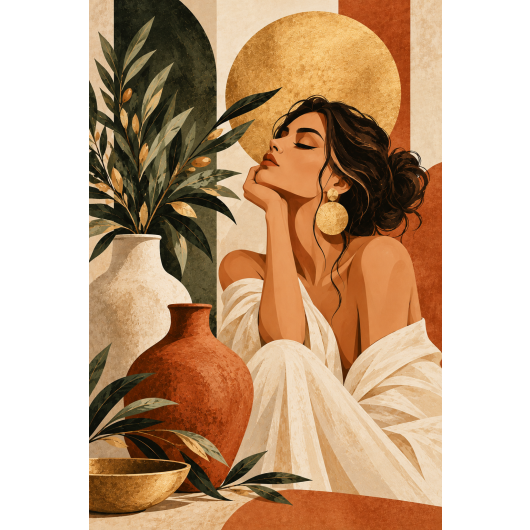 Plakat - Elegancki portret z oliwnym akcentem