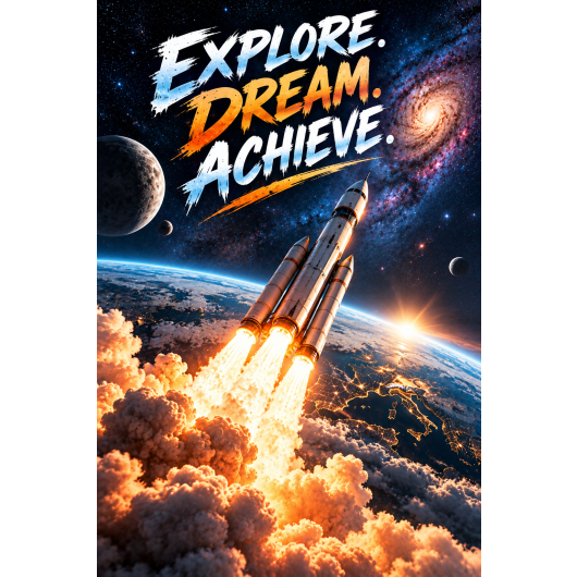 Plakat - Rakieta | Explore. Dream. Achieve.