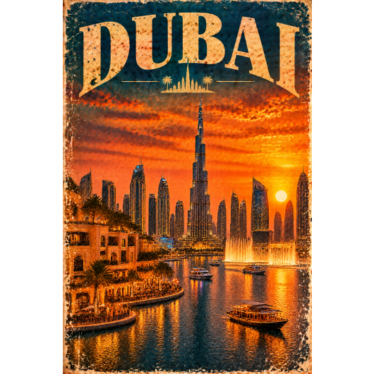 Plakat - Dubaj o zachodzie słońca