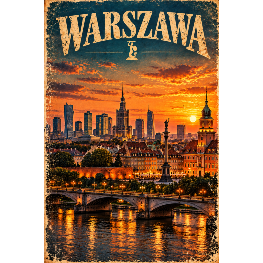 Plakat - Warszawa o zachodzie słońca