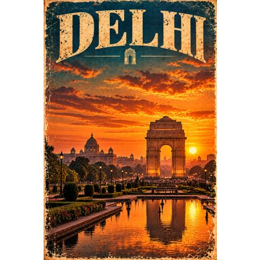 Plakat - Delhi o zachodzie słońca