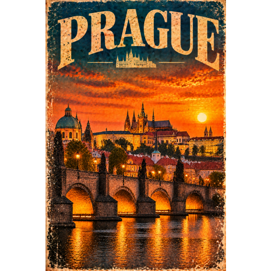 Plakat - Praga o zachodzie słońca