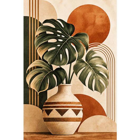 Plakat - Boho monstera w ceramicznej wazie